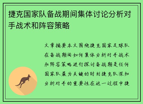 捷克国家队备战期间集体讨论分析对手战术和阵容策略